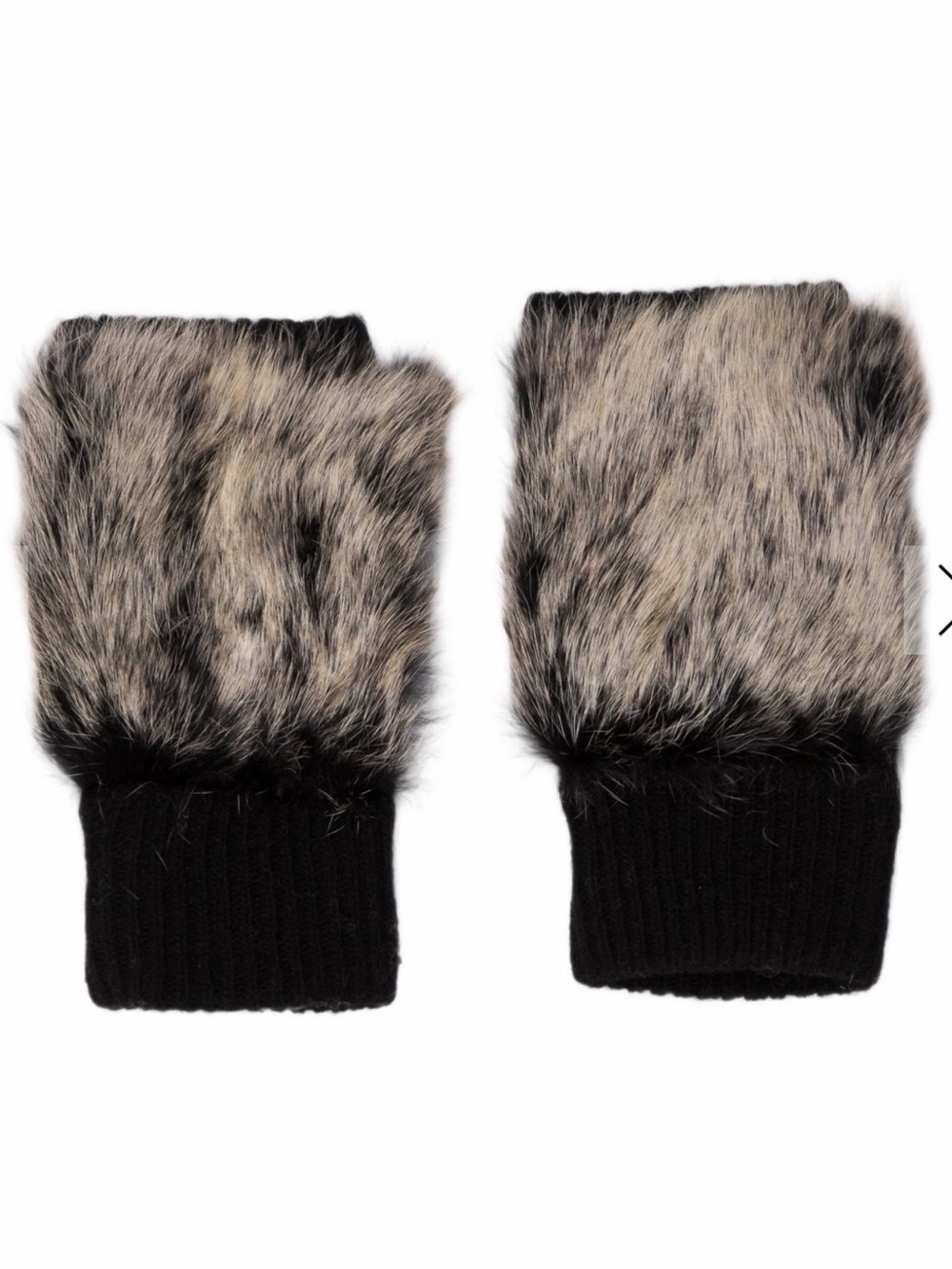 Adrienne Landau Rabbit Fur Trim Fingerless Knit Gloves Black NWOT